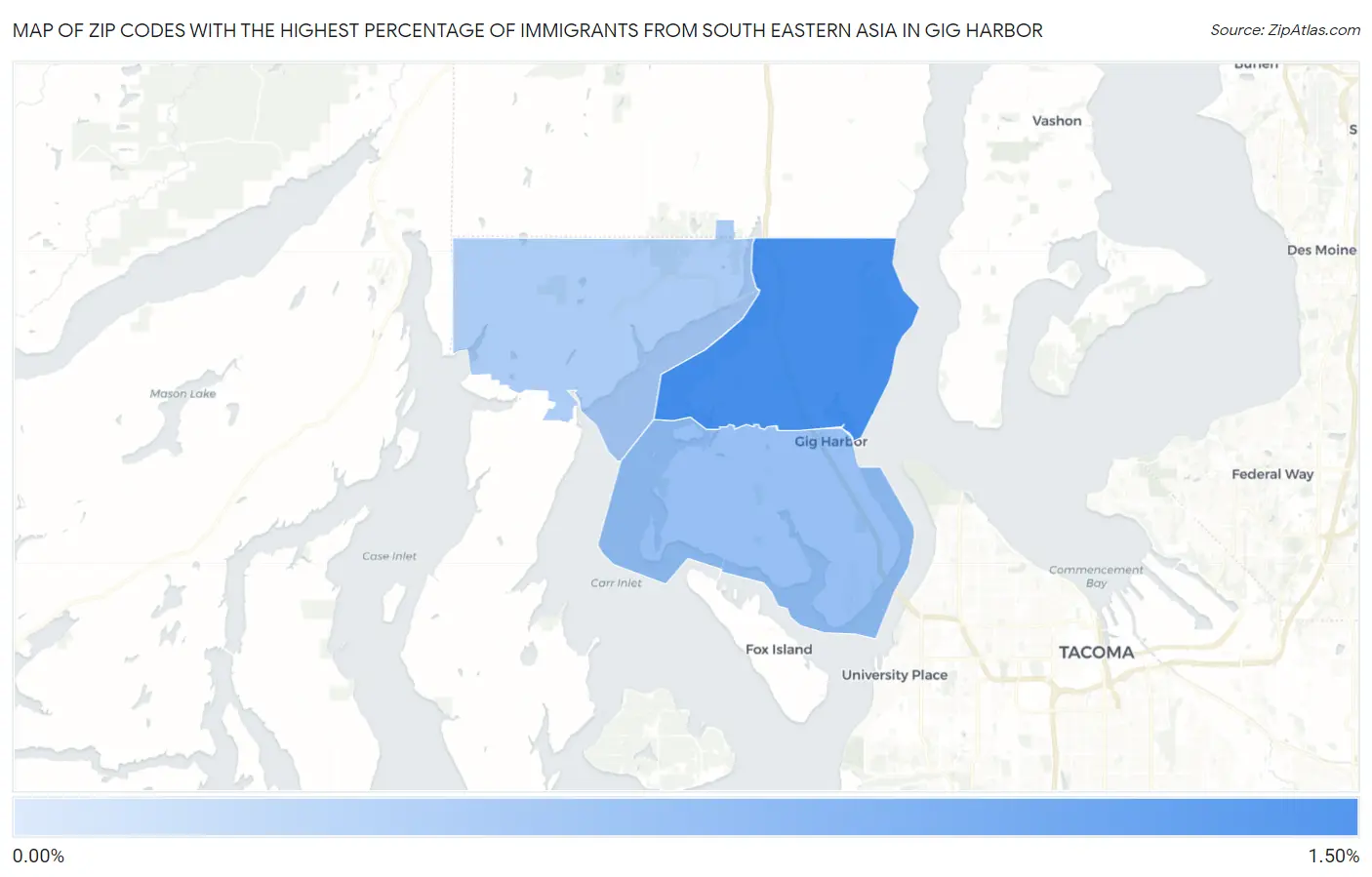 Zip Codes with the Highest Percentage of Immigrants from South Eastern Asia in Gig Harbor Map