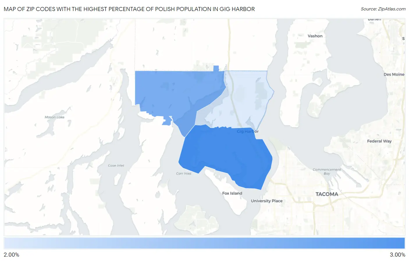 Zip Codes with the Highest Percentage of Polish Population in Gig Harbor Map