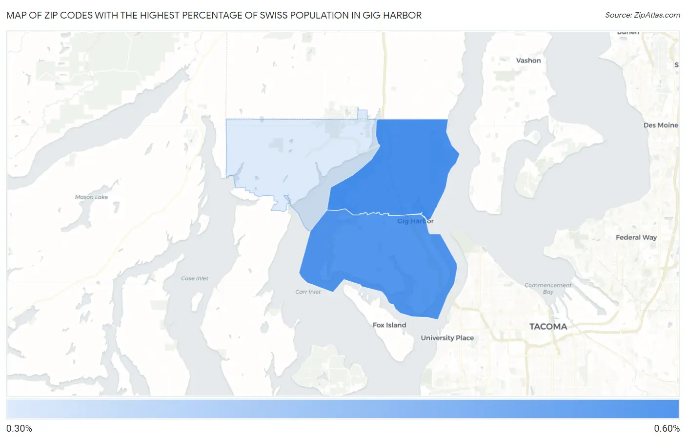 Zip Codes with the Highest Percentage of Swiss Population in Gig Harbor Map