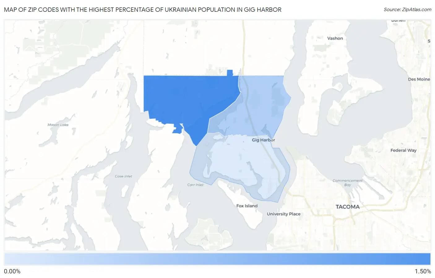 Zip Codes with the Highest Percentage of Ukrainian Population in Gig Harbor Map