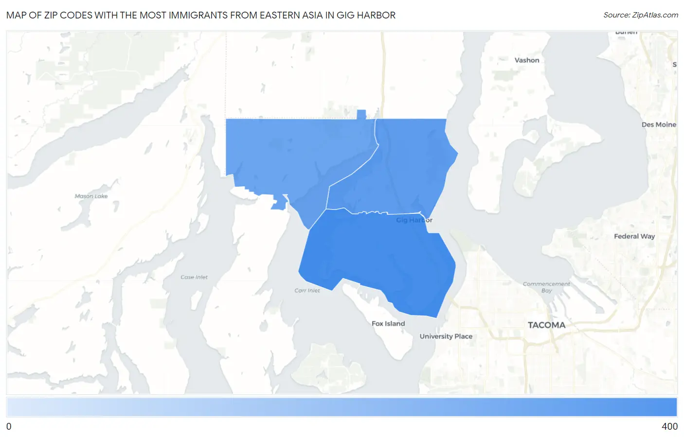Zip Codes with the Most Immigrants from Eastern Asia in Gig Harbor Map
