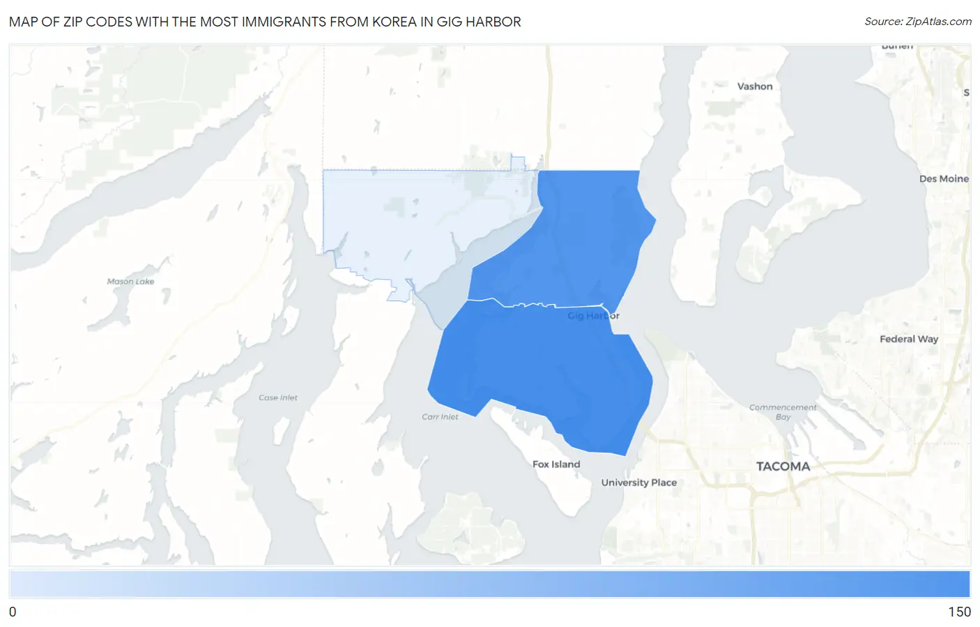 Zip Codes with the Most Immigrants from Korea in Gig Harbor Map