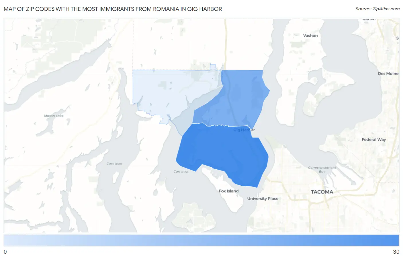 Zip Codes with the Most Immigrants from Romania in Gig Harbor Map