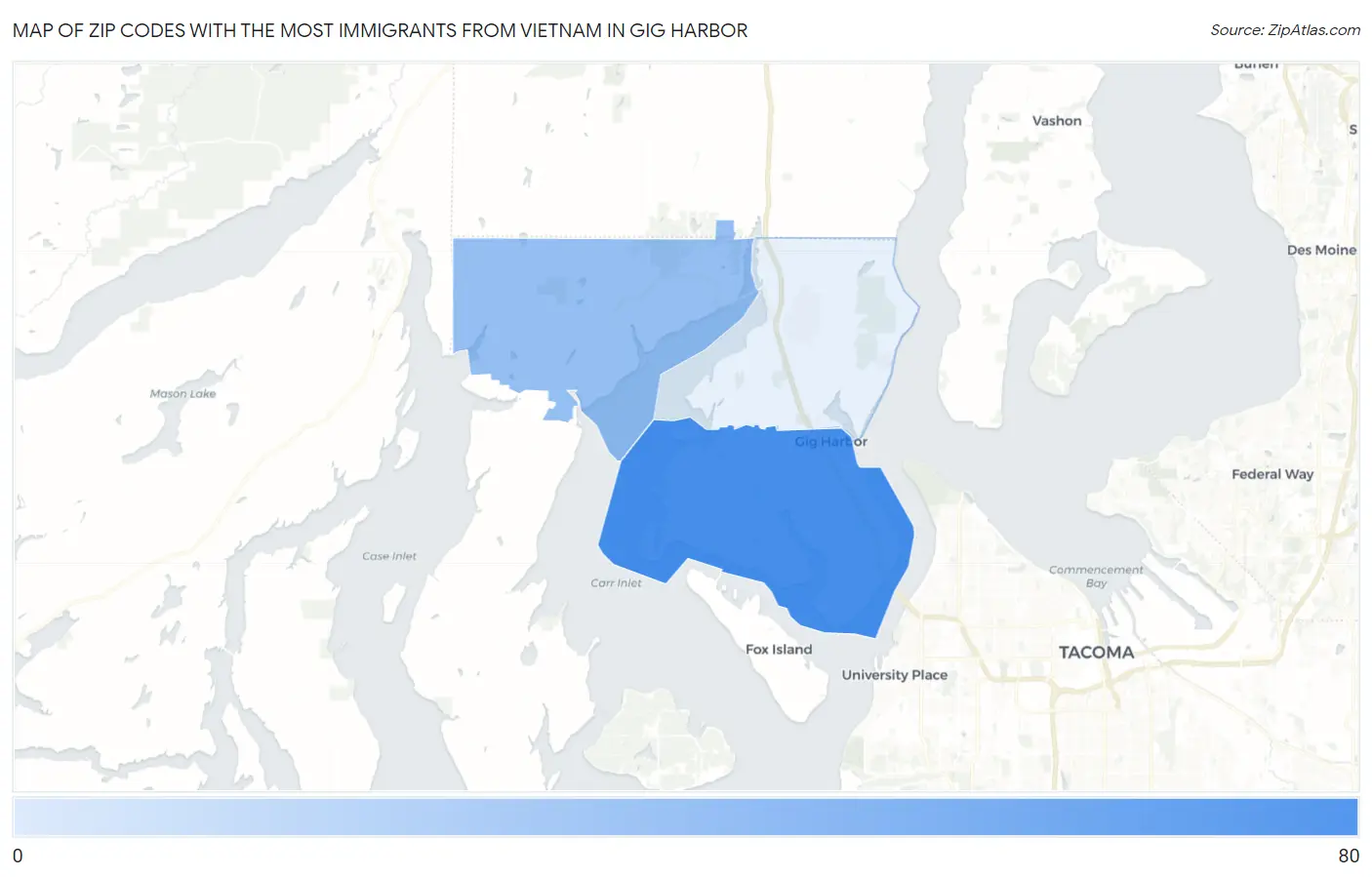 Zip Codes with the Most Immigrants from Vietnam in Gig Harbor Map