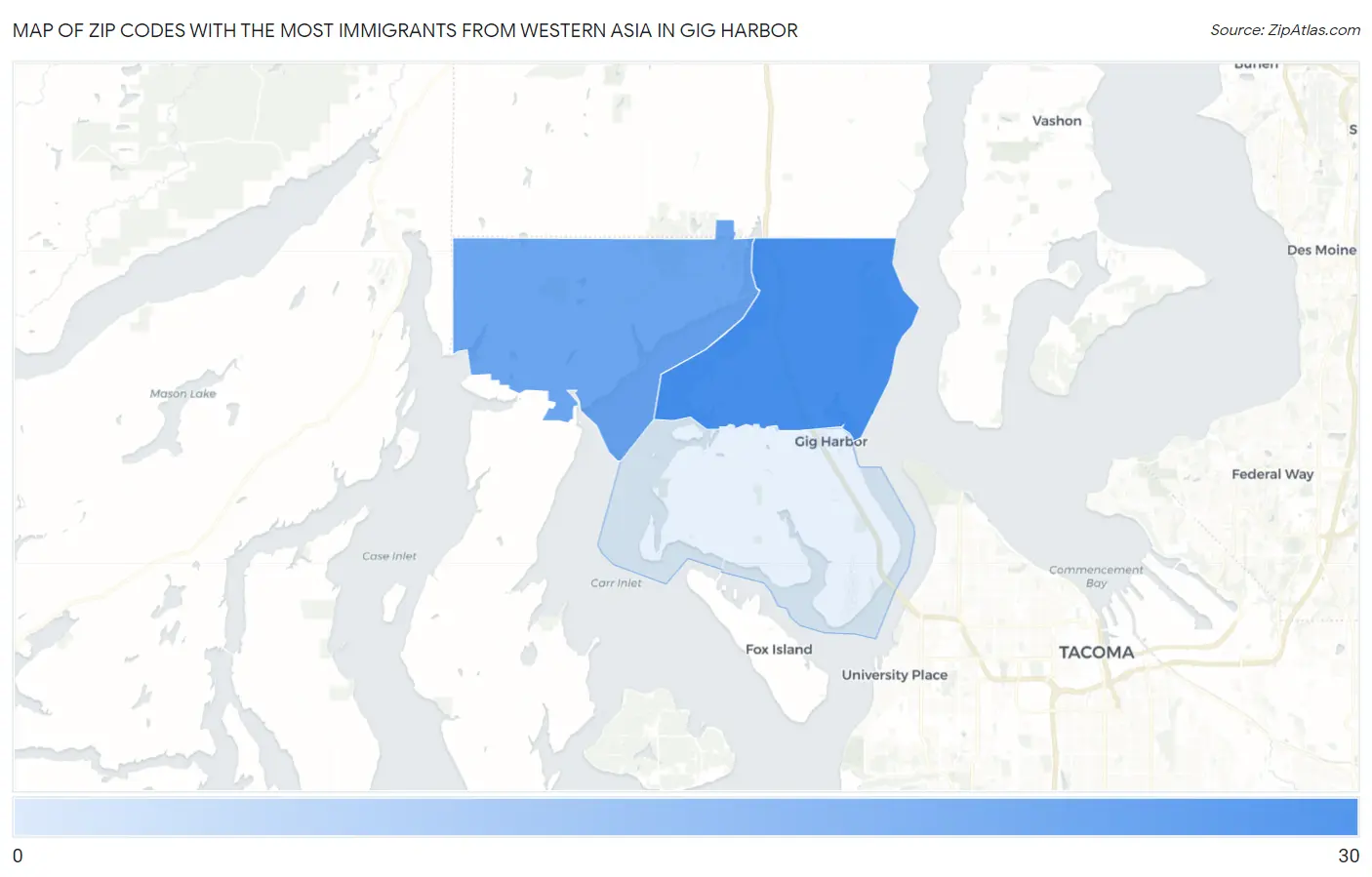 Zip Codes with the Most Immigrants from Western Asia in Gig Harbor Map