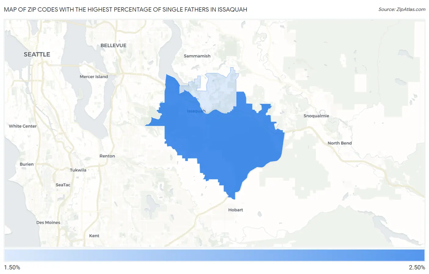 Zip Codes with the Highest Percentage of Single Fathers in Issaquah Map
