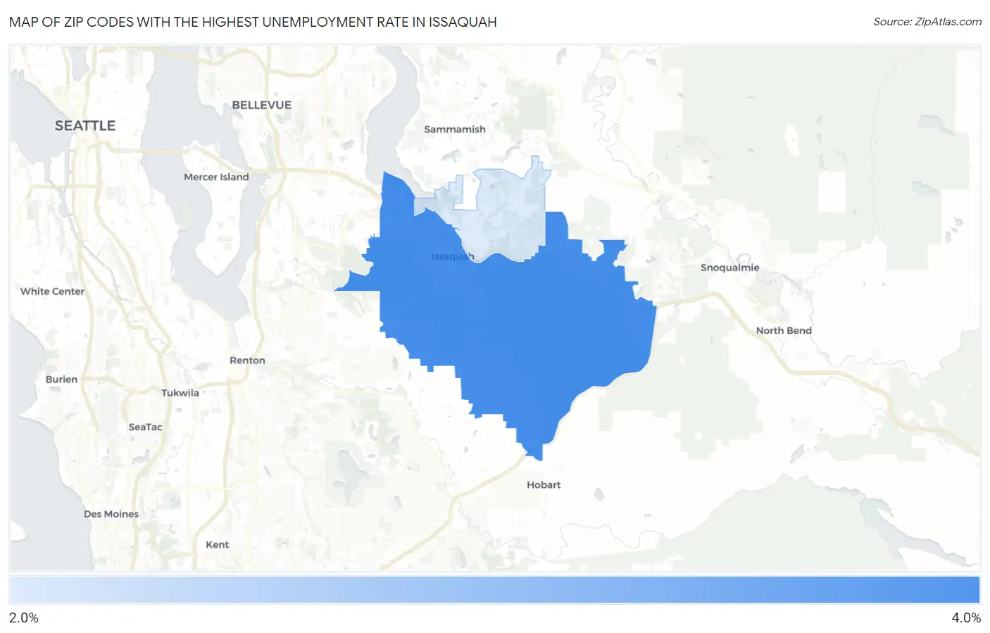 Zip Codes with the Highest Unemployment Rate in Issaquah Map