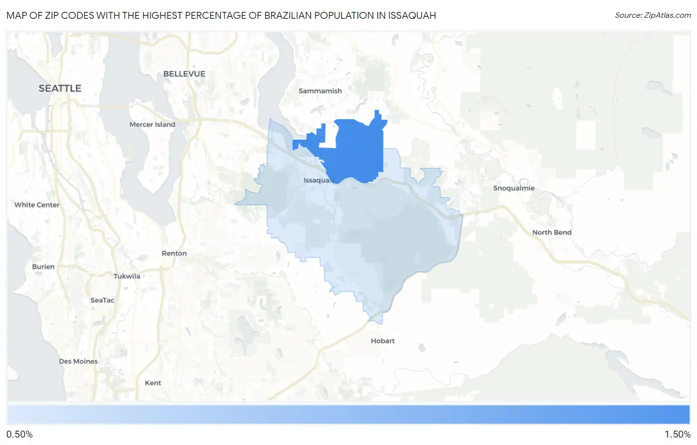 Zip Codes with the Highest Percentage of Brazilian Population in Issaquah Map