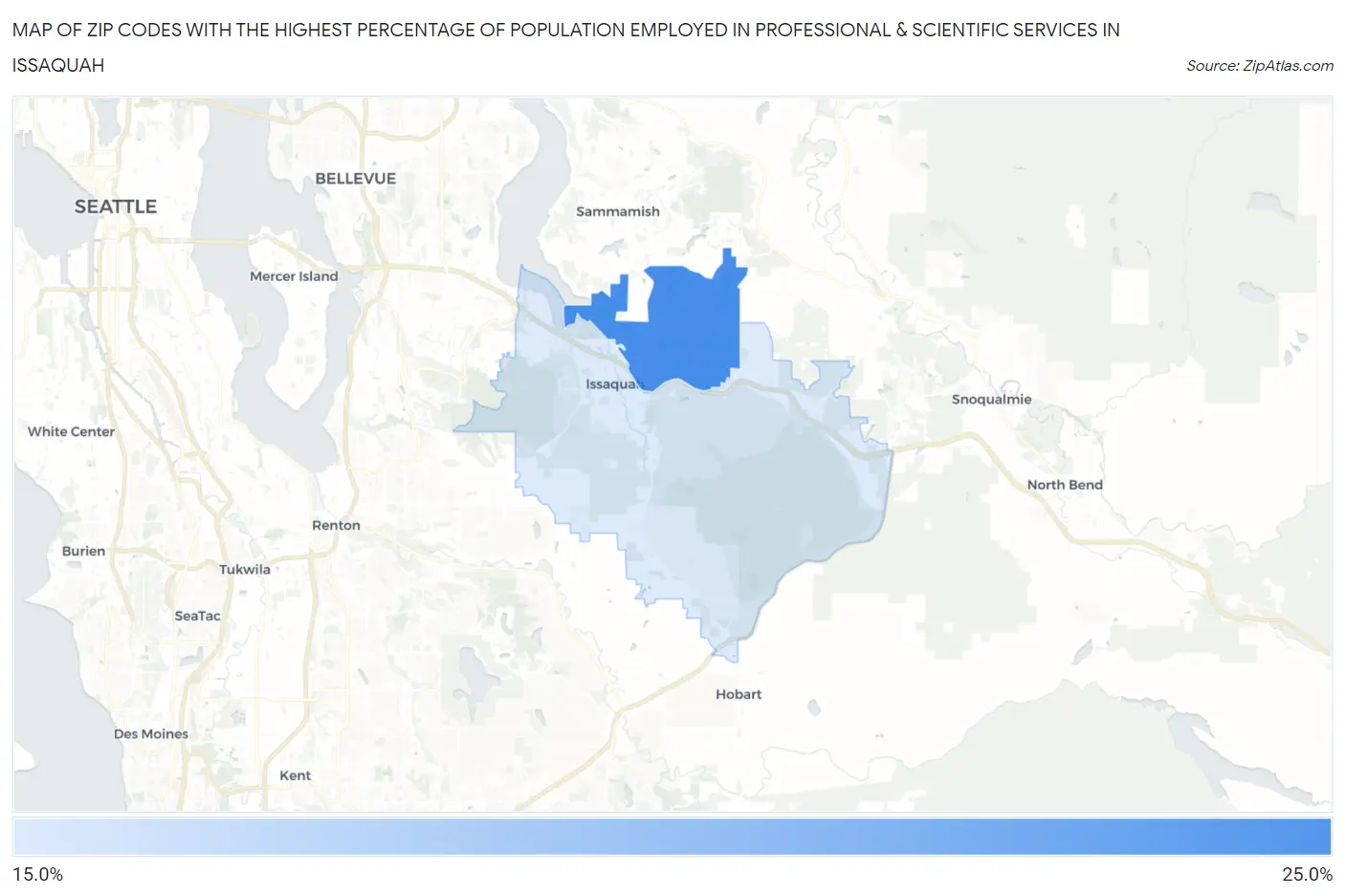 Zip Codes with the Highest Percentage of Population Employed in Professional & Scientific Services in Issaquah Map