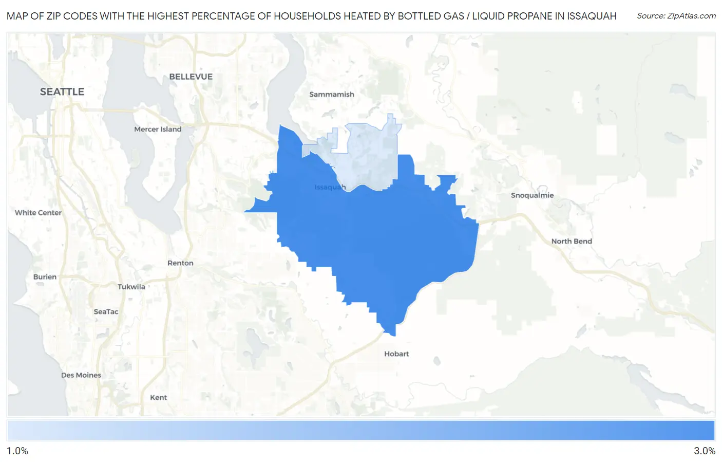 Zip Codes with the Highest Percentage of Households Heated by Bottled Gas / Liquid Propane in Issaquah Map