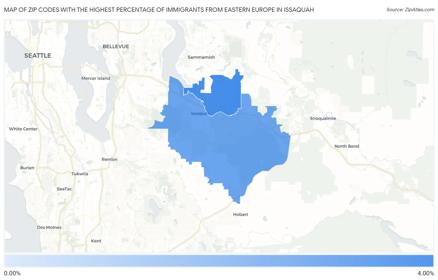 Zip Codes with the Highest Percentage of Immigrants from Eastern Europe in Issaquah Map