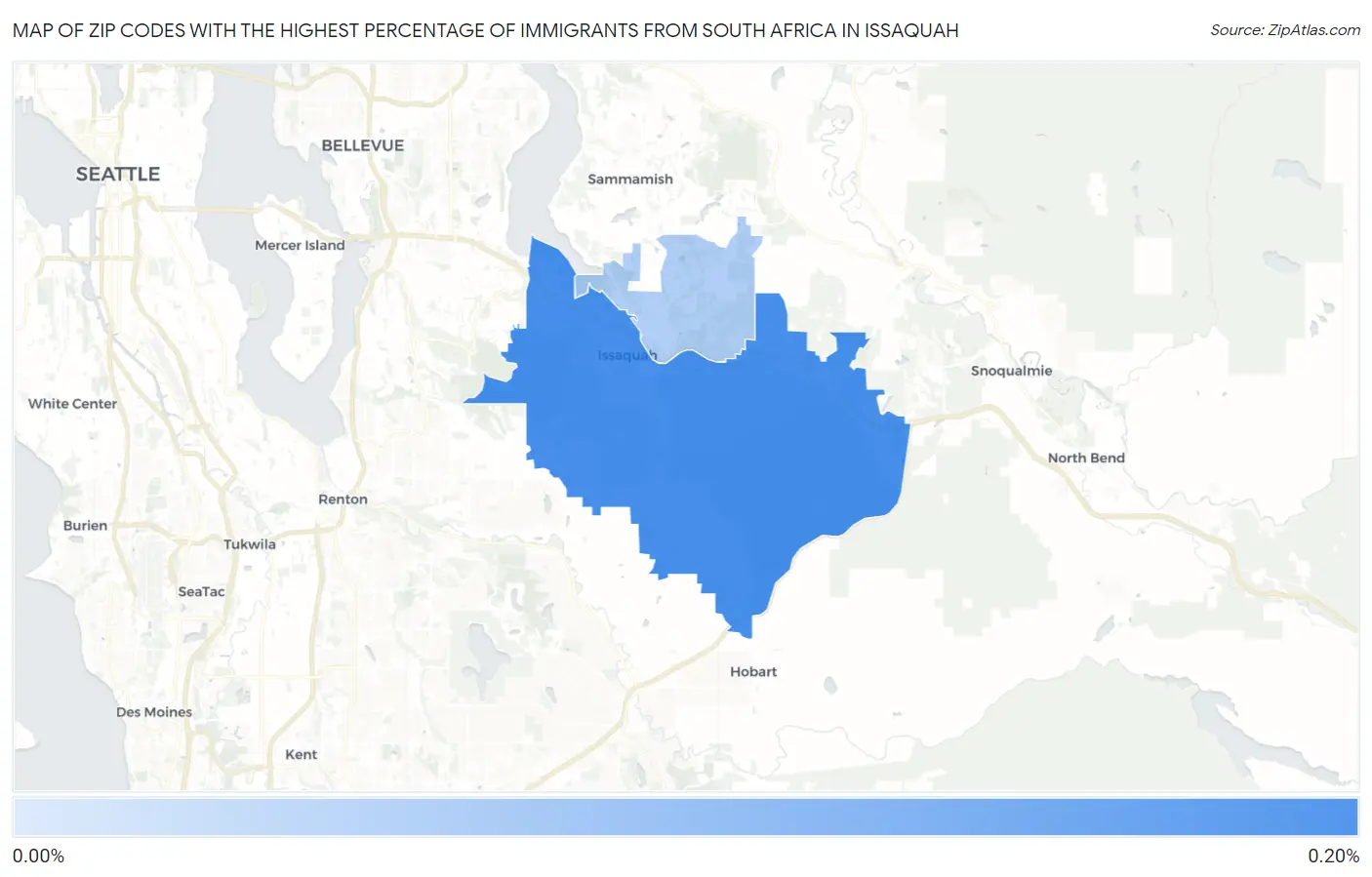 Zip Codes with the Highest Percentage of Immigrants from South Africa in Issaquah Map