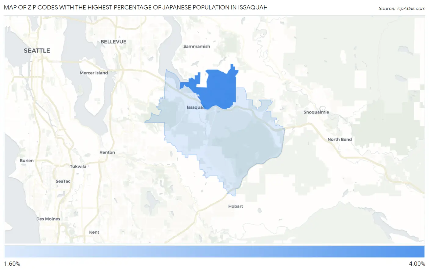 Zip Codes with the Highest Percentage of Japanese Population in Issaquah Map