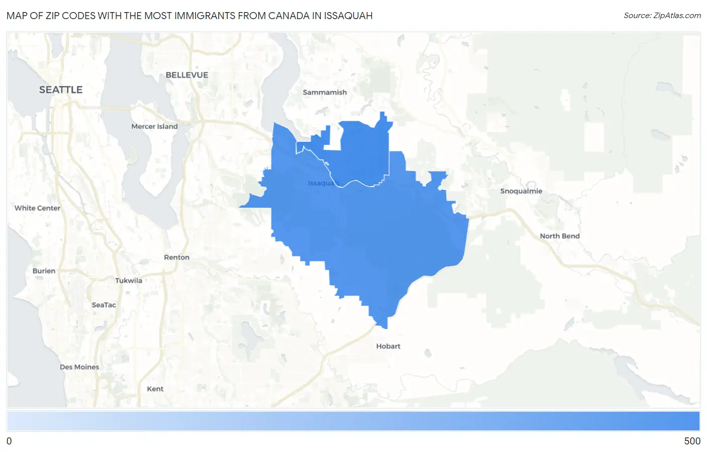 Zip Codes with the Most Immigrants from Canada in Issaquah Map