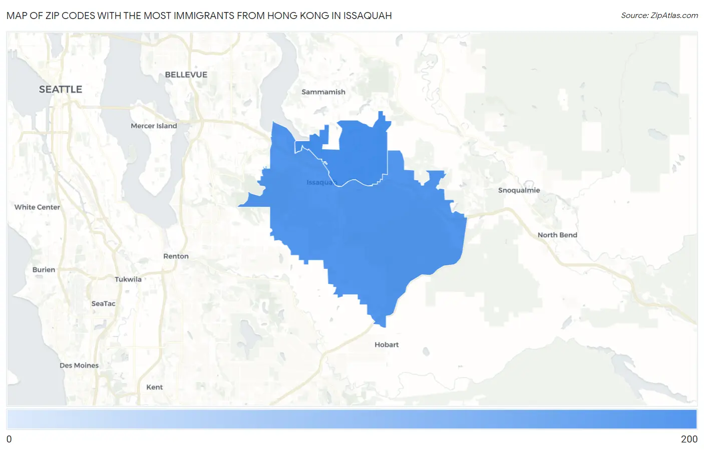 Zip Codes with the Most Immigrants from Hong Kong in Issaquah Map