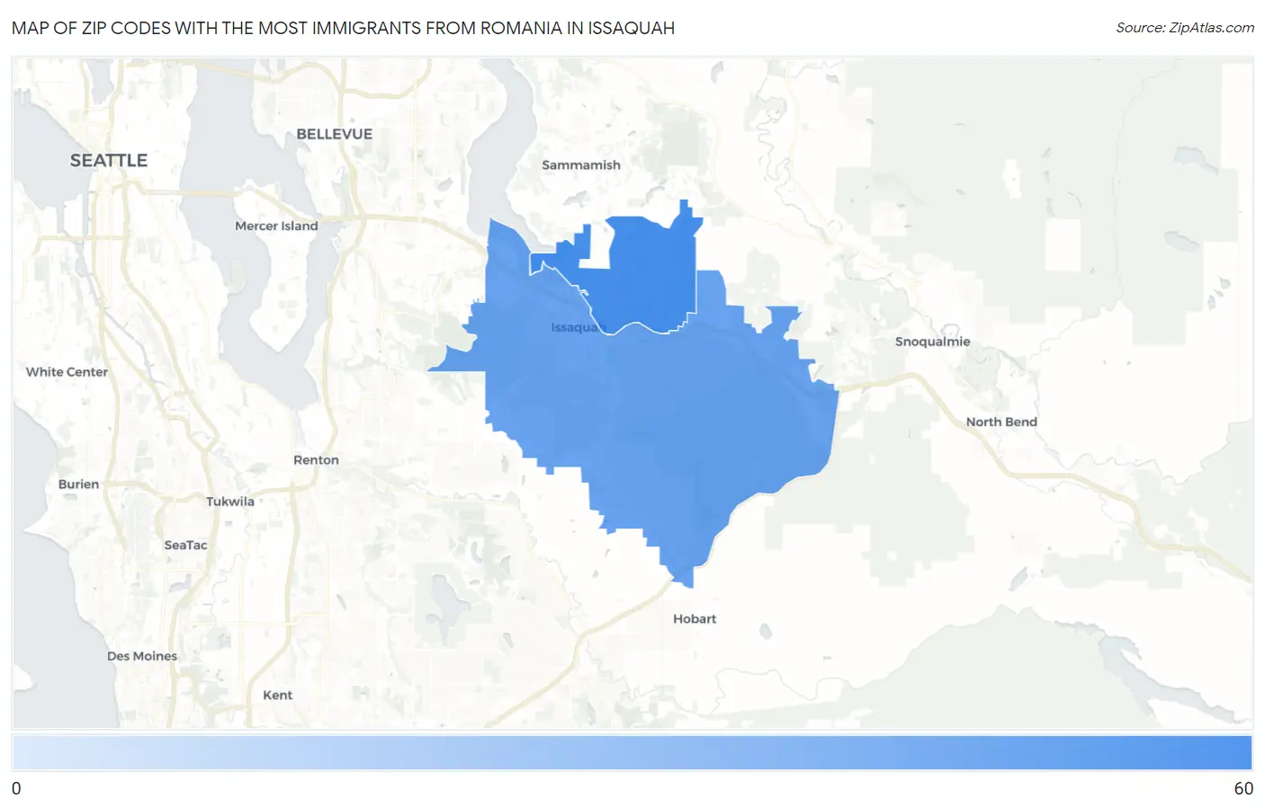 Zip Codes with the Most Immigrants from Romania in Issaquah Map