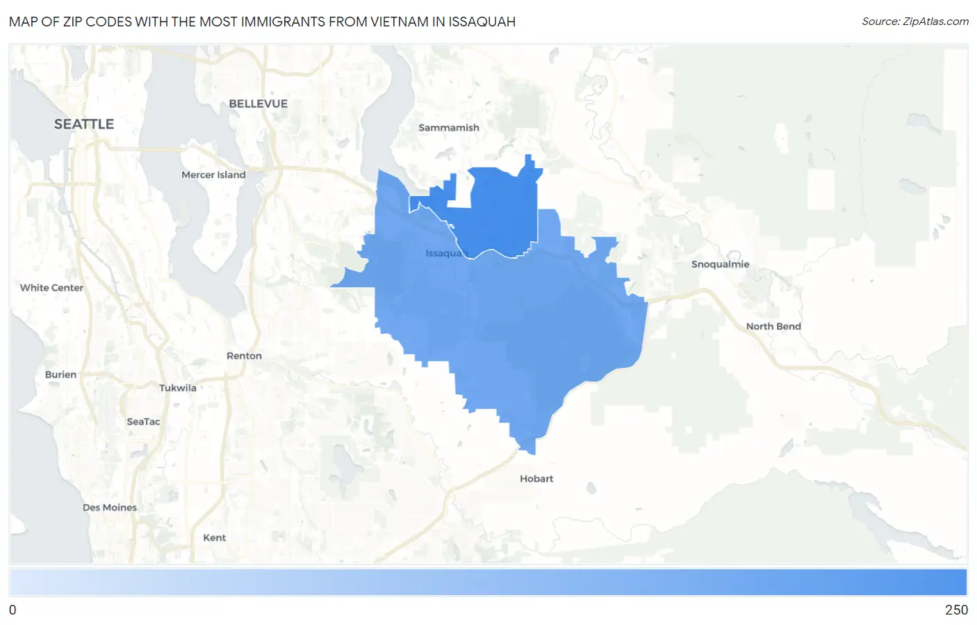 Zip Codes with the Most Immigrants from Vietnam in Issaquah Map