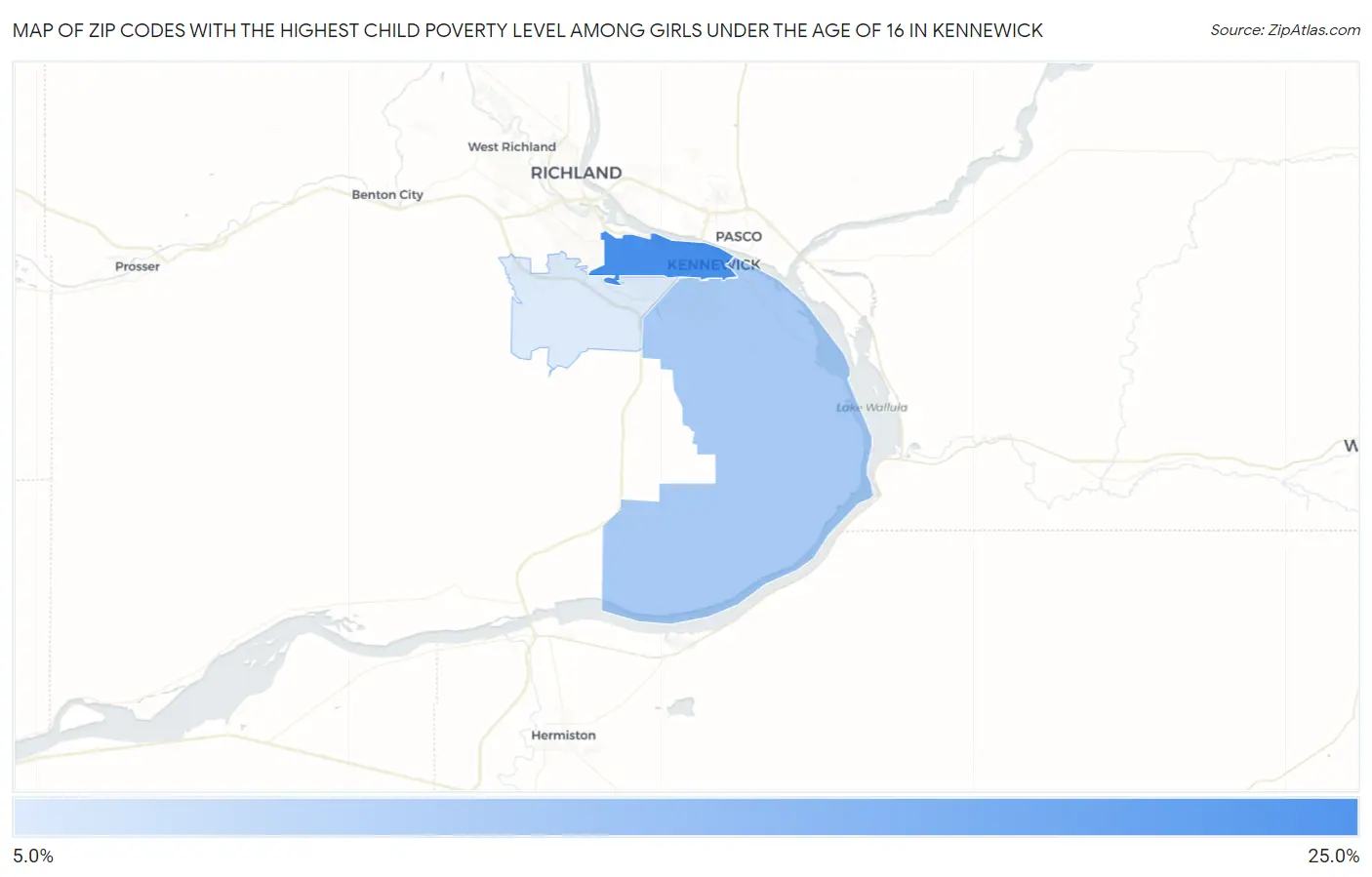Zip Codes with the Highest Child Poverty Level Among Girls Under the Age of 16 in Kennewick Map
