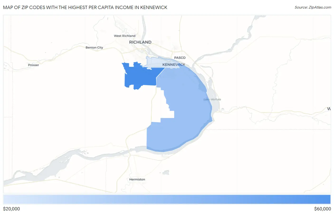 Zip Codes with the Highest Per Capita Income in Kennewick Map
