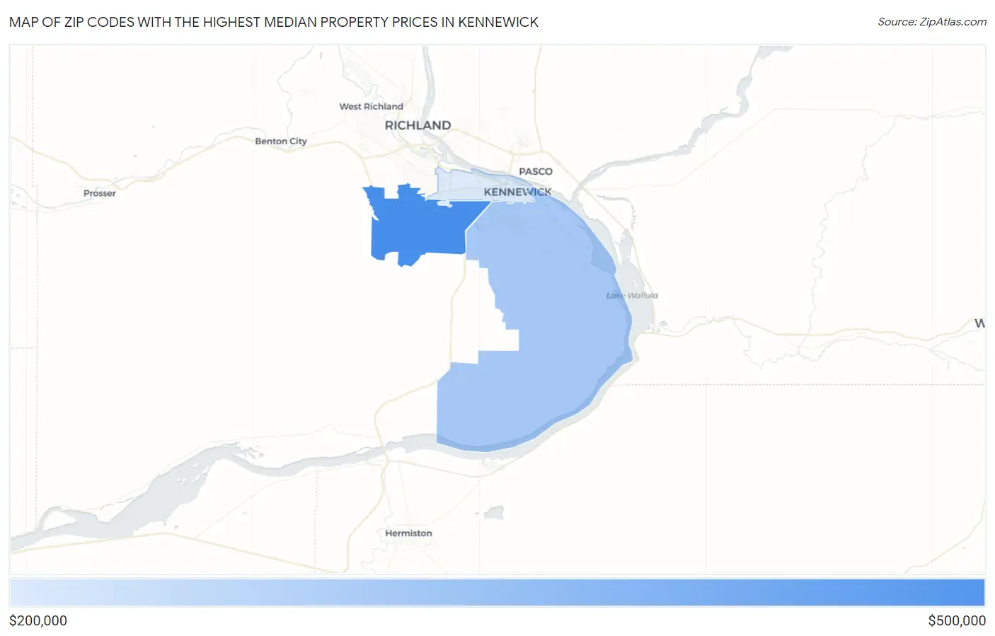 Zip Codes with the Highest Median Property Prices in Kennewick Map