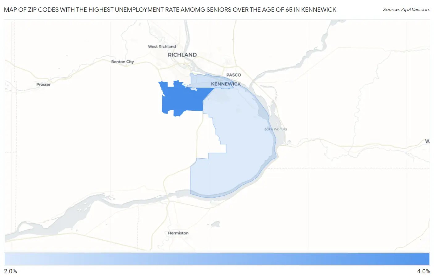 Zip Codes with the Highest Unemployment Rate Amomg Seniors Over the Age of 65 in Kennewick Map