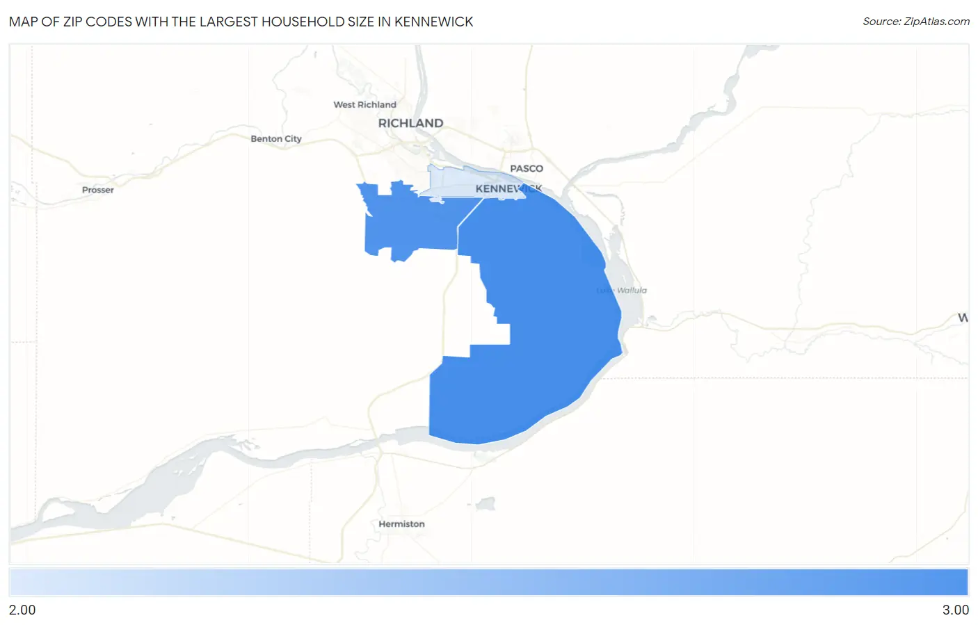 Zip Codes with the Largest Household Size in Kennewick Map