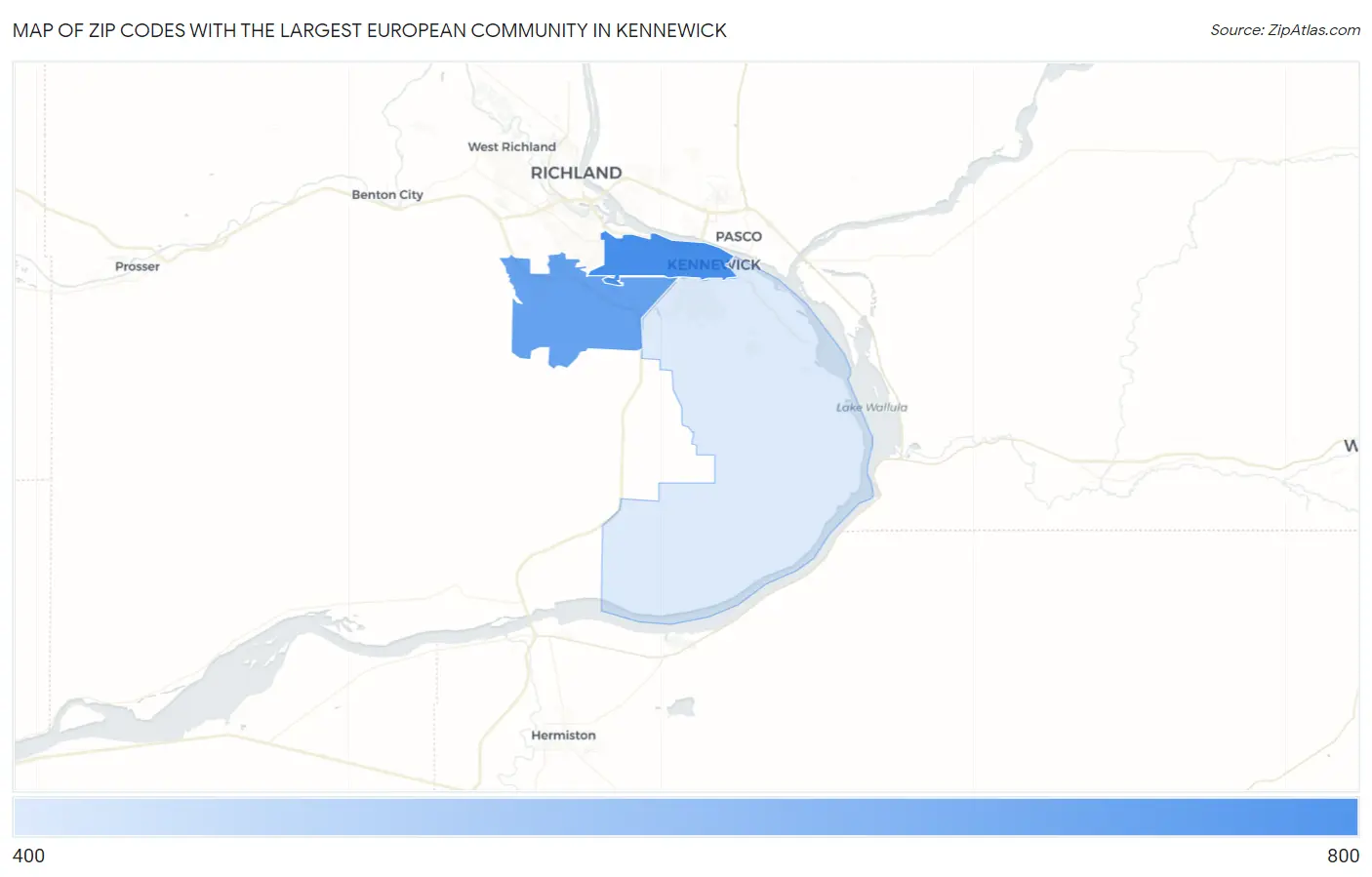 Zip Codes with the Largest European Community in Kennewick Map