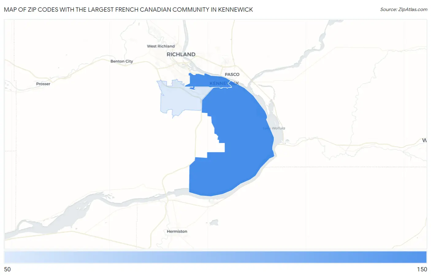 Zip Codes with the Largest French Canadian Community in Kennewick Map