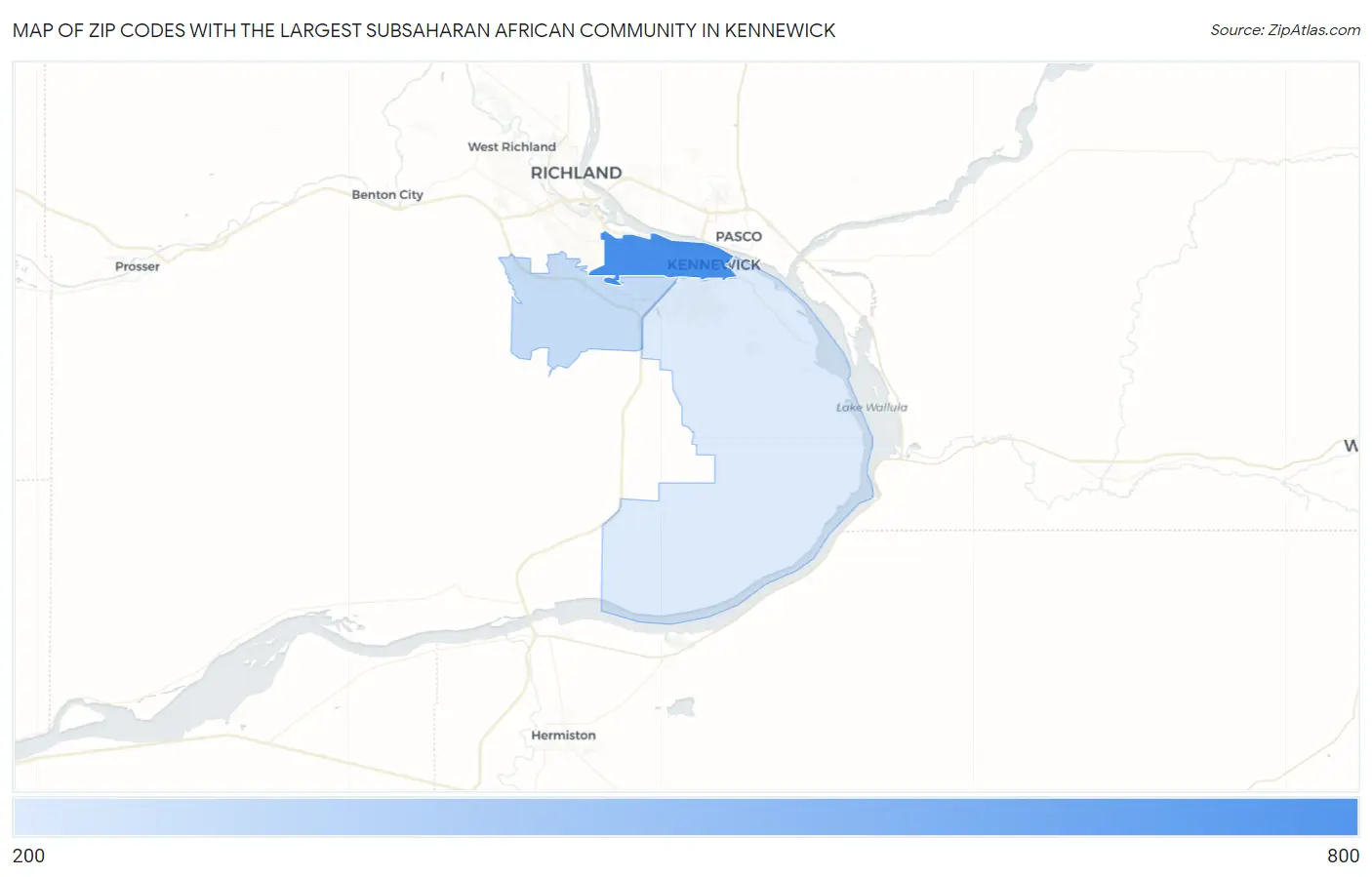 Zip Codes with the Largest Subsaharan African Community in Kennewick Map