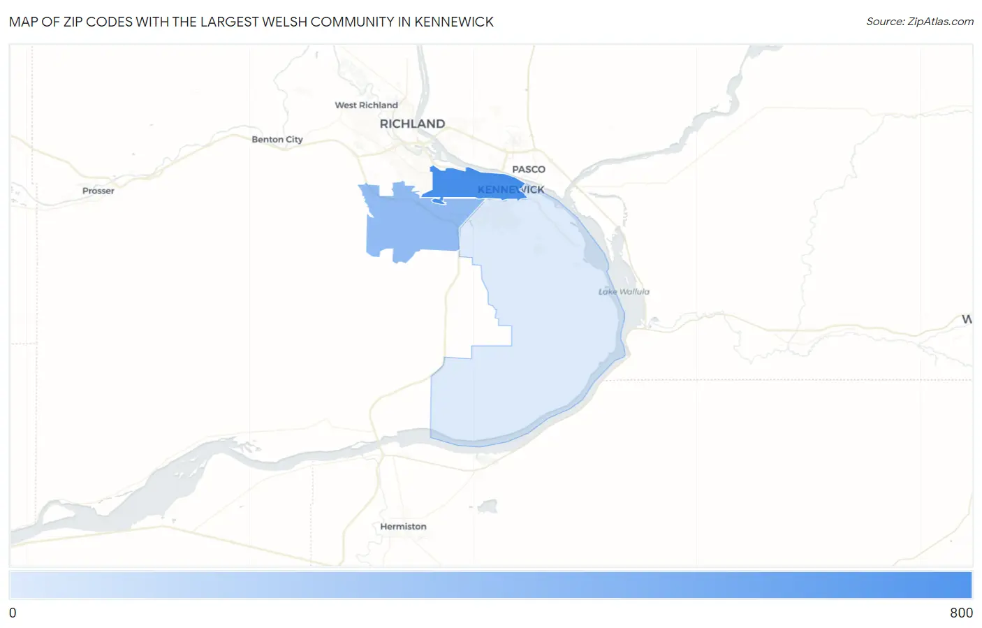 Zip Codes with the Largest Welsh Community in Kennewick Map