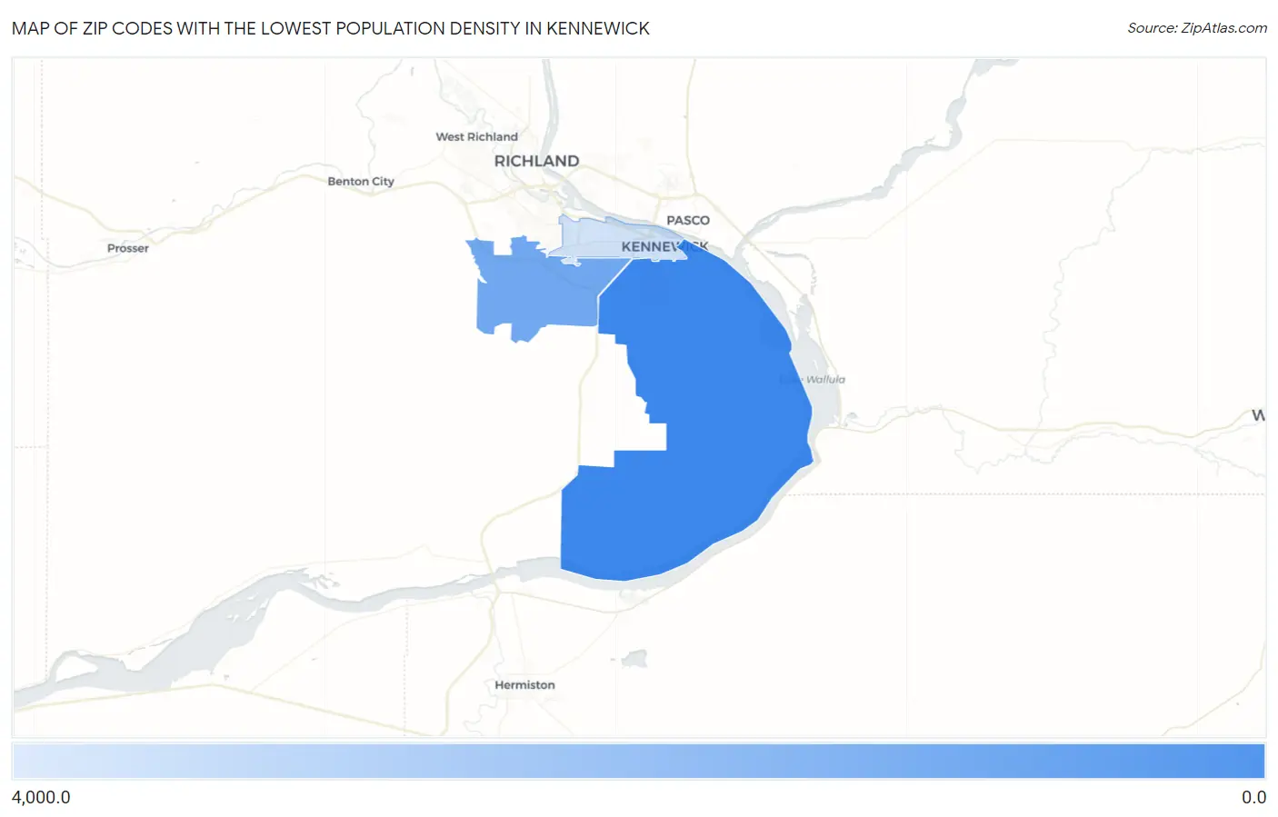 Zip Codes with the Lowest Population Density in Kennewick Map