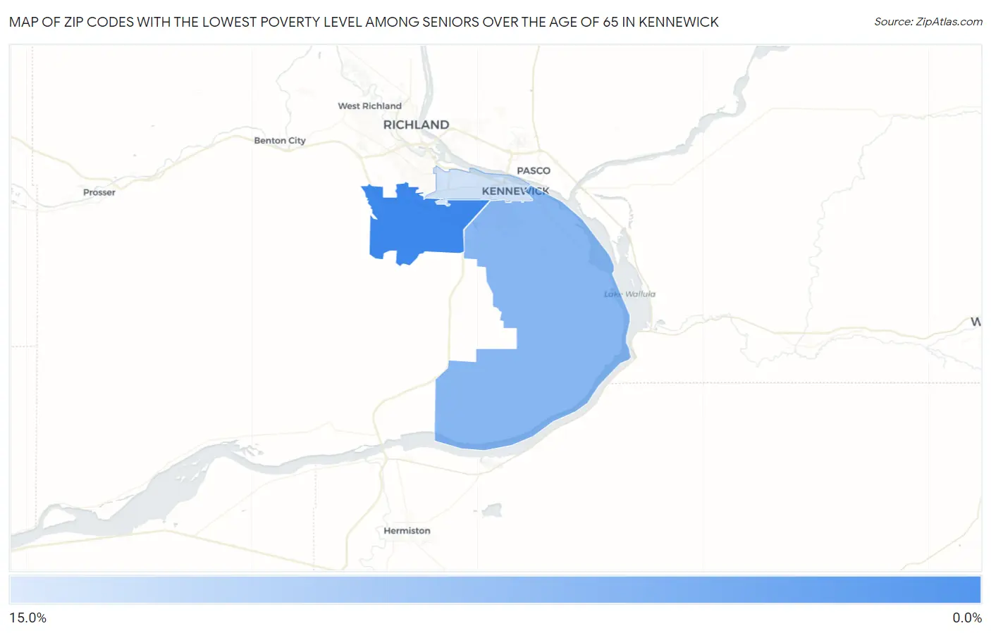 Zip Codes with the Lowest Poverty Level Among Seniors Over the Age of 65 in Kennewick Map