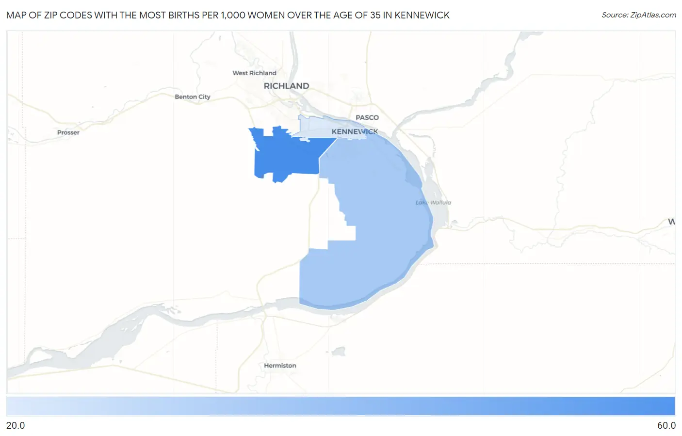 Zip Codes with the Most Births per 1,000 Women Over the Age of 35 in Kennewick Map
