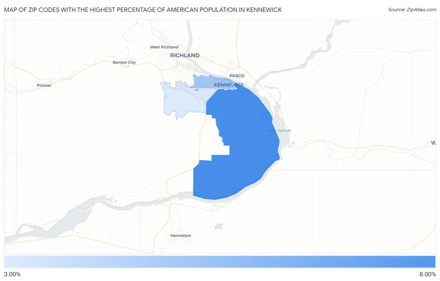 Zip Codes with the Highest Percentage of American Population in Kennewick Map