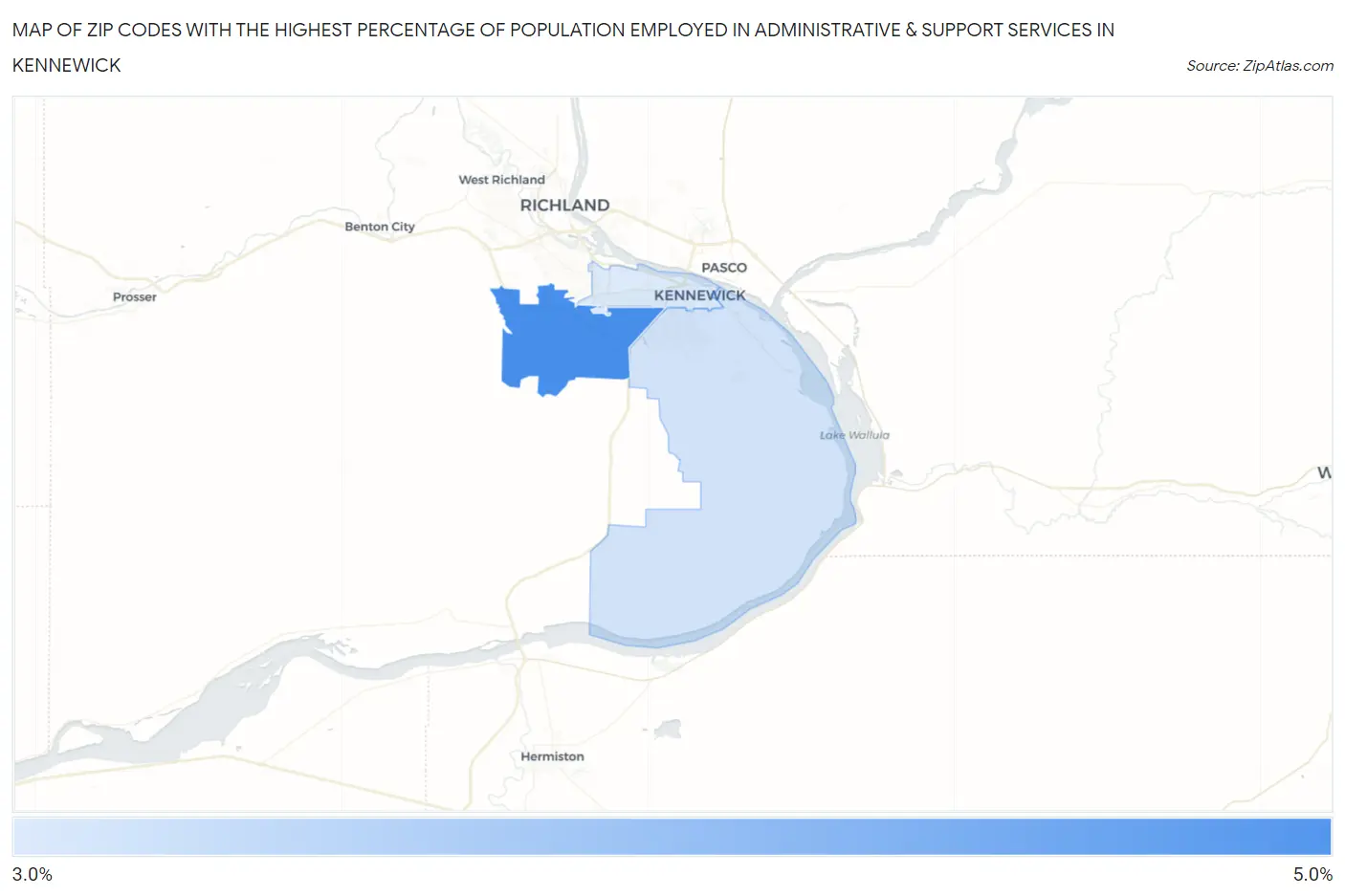 Zip Codes with the Highest Percentage of Population Employed in Administrative & Support Services in Kennewick Map
