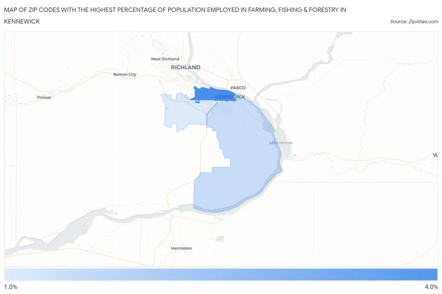 Zip Codes with the Highest Percentage of Population Employed in Farming, Fishing & Forestry in Kennewick Map