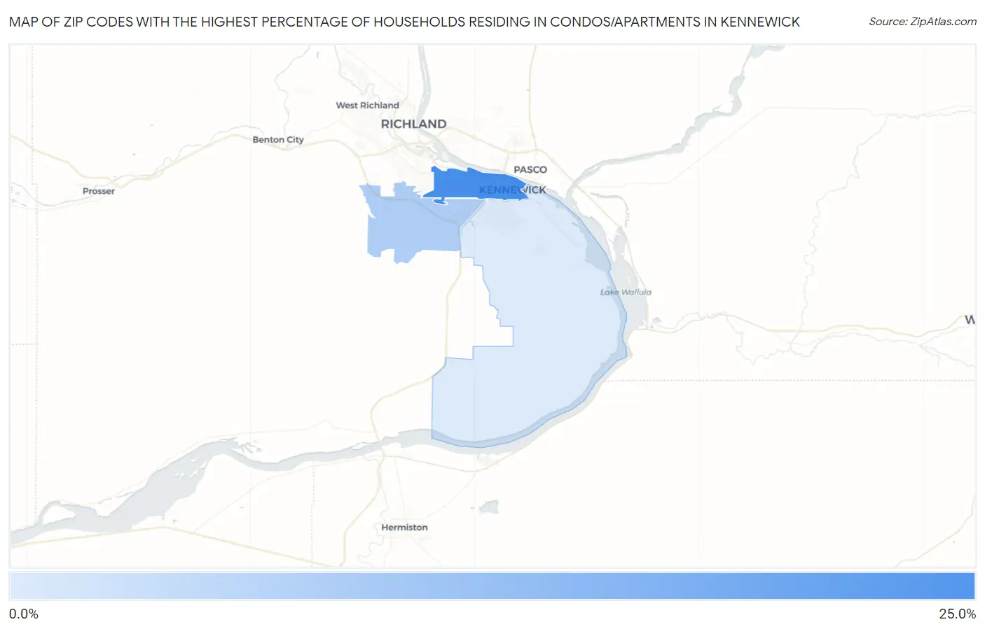 Zip Codes with the Highest Percentage of Households Residing in Condos/Apartments in Kennewick Map