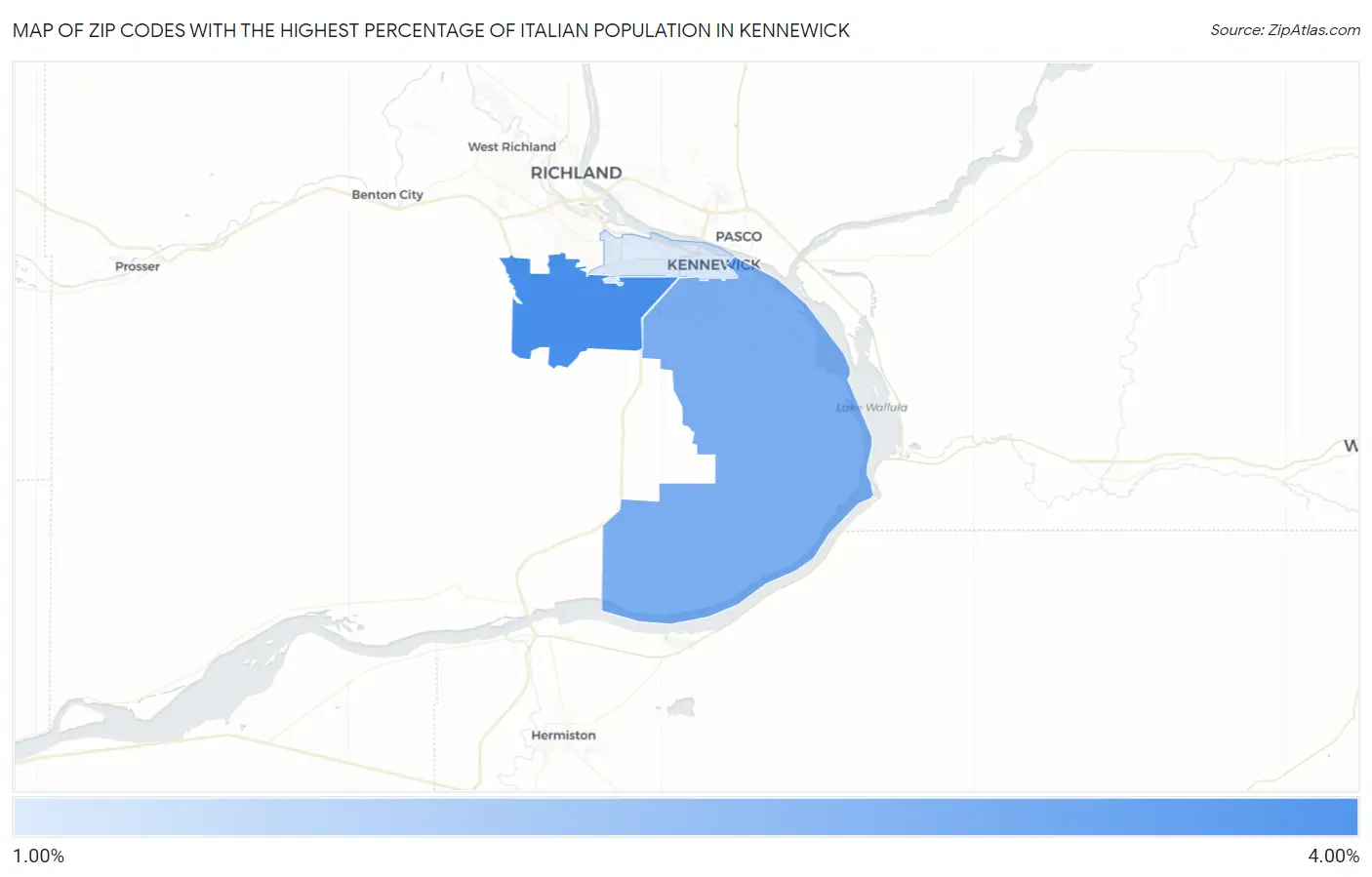 Zip Codes with the Highest Percentage of Italian Population in Kennewick Map