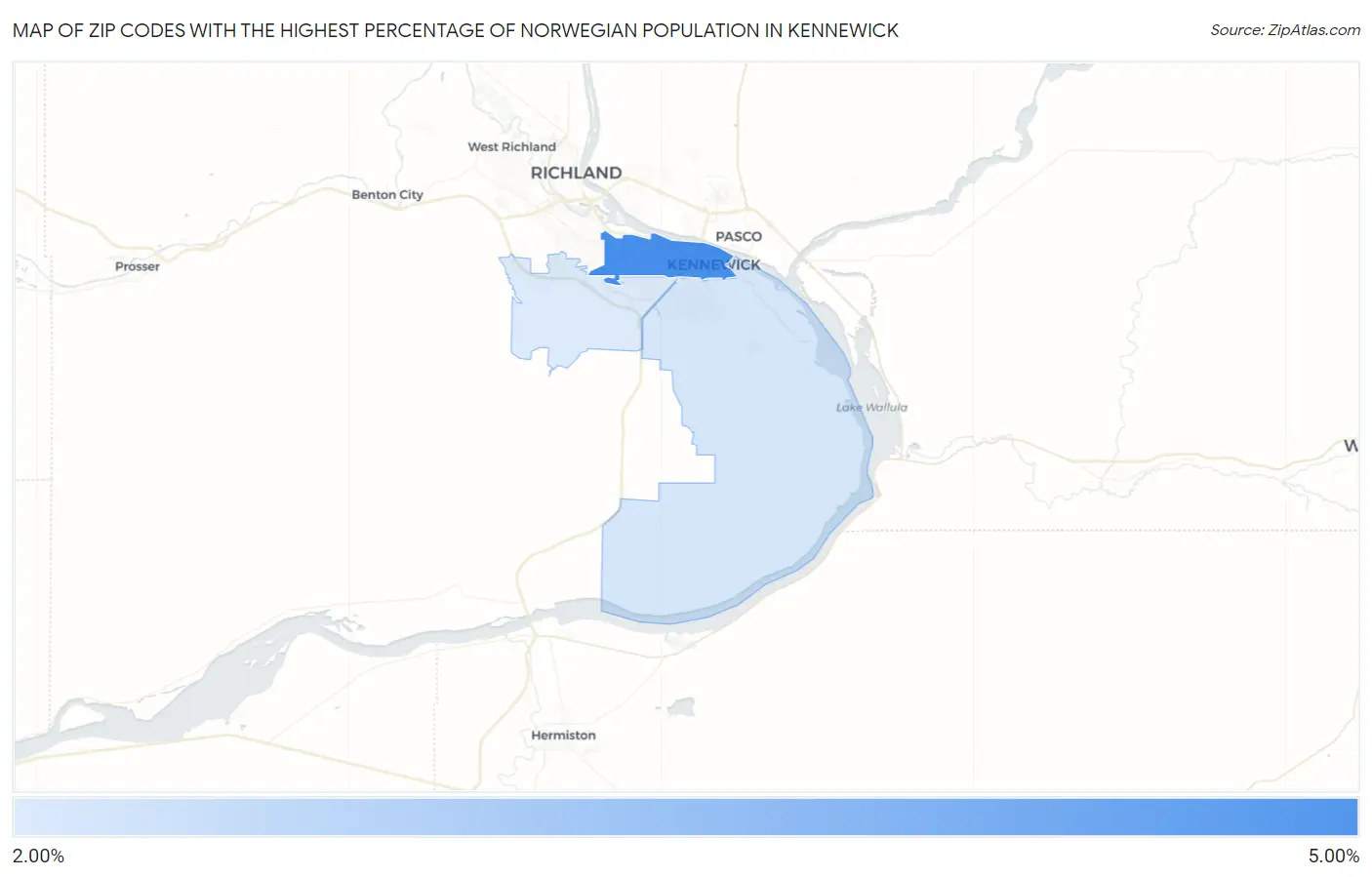 Zip Codes with the Highest Percentage of Norwegian Population in Kennewick Map