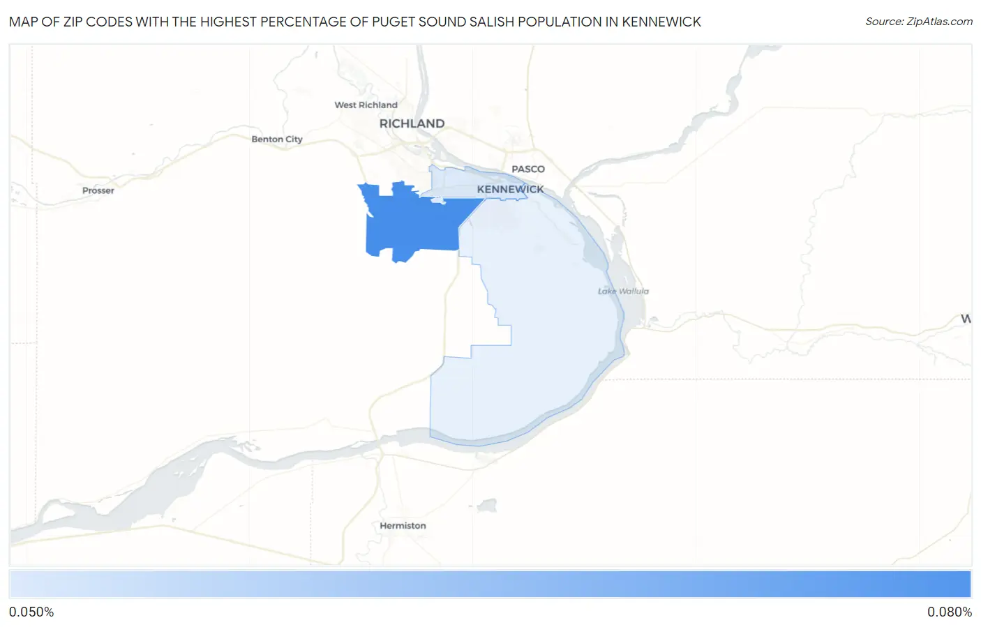 Zip Codes with the Highest Percentage of Puget Sound Salish Population in Kennewick Map
