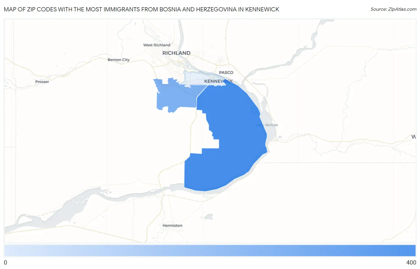 Zip Codes with the Most Immigrants from Bosnia and Herzegovina in Kennewick Map