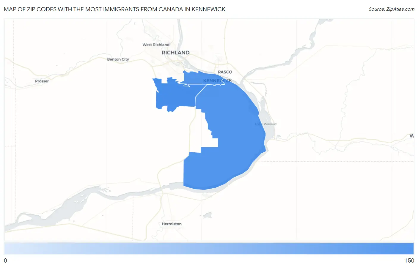 Zip Codes with the Most Immigrants from Canada in Kennewick Map