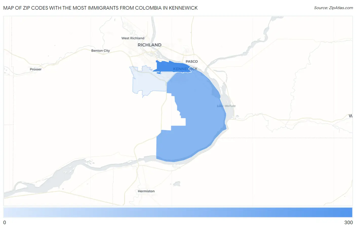Zip Codes with the Most Immigrants from Colombia in Kennewick Map