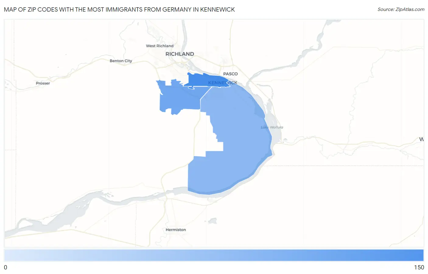 Zip Codes with the Most Immigrants from Germany in Kennewick Map