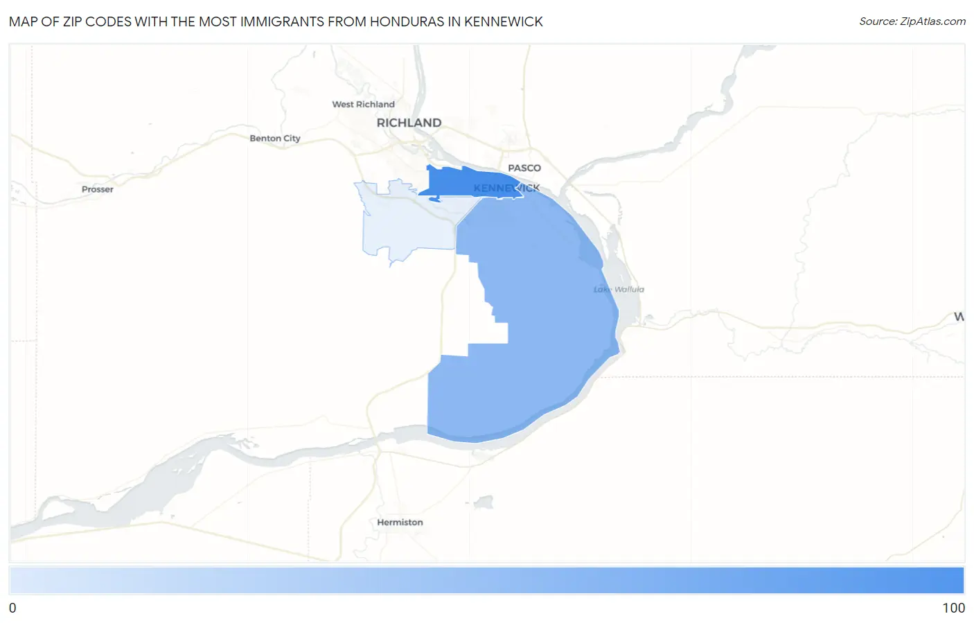Zip Codes with the Most Immigrants from Honduras in Kennewick Map