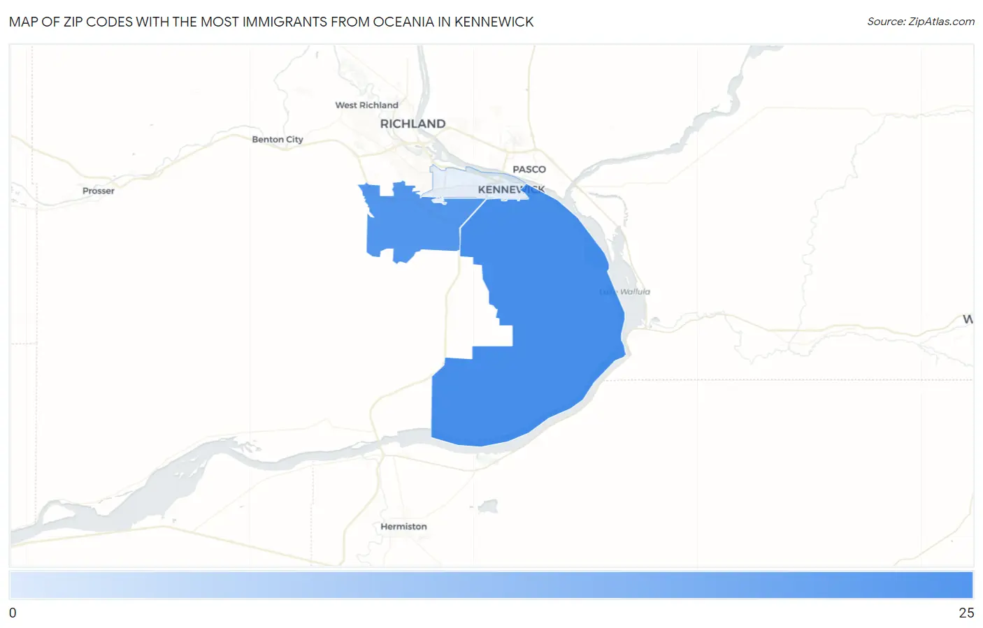 Zip Codes with the Most Immigrants from Oceania in Kennewick Map