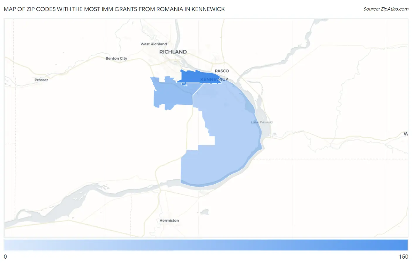 Zip Codes with the Most Immigrants from Romania in Kennewick Map