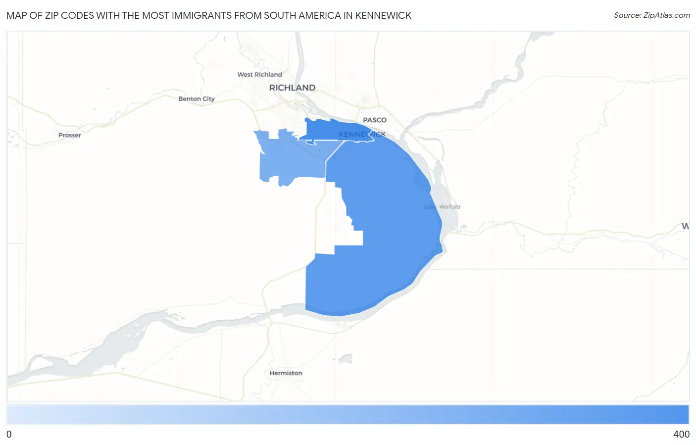 Zip Codes with the Most Immigrants from South America in Kennewick Map