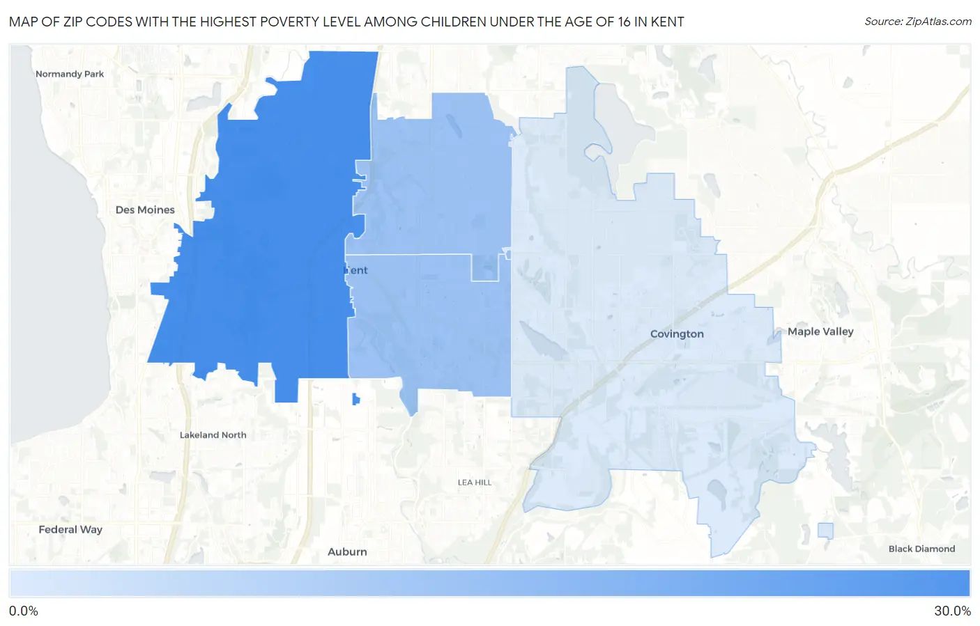 Zip Codes with the Highest Poverty Level Among Children Under the Age of 16 in Kent Map