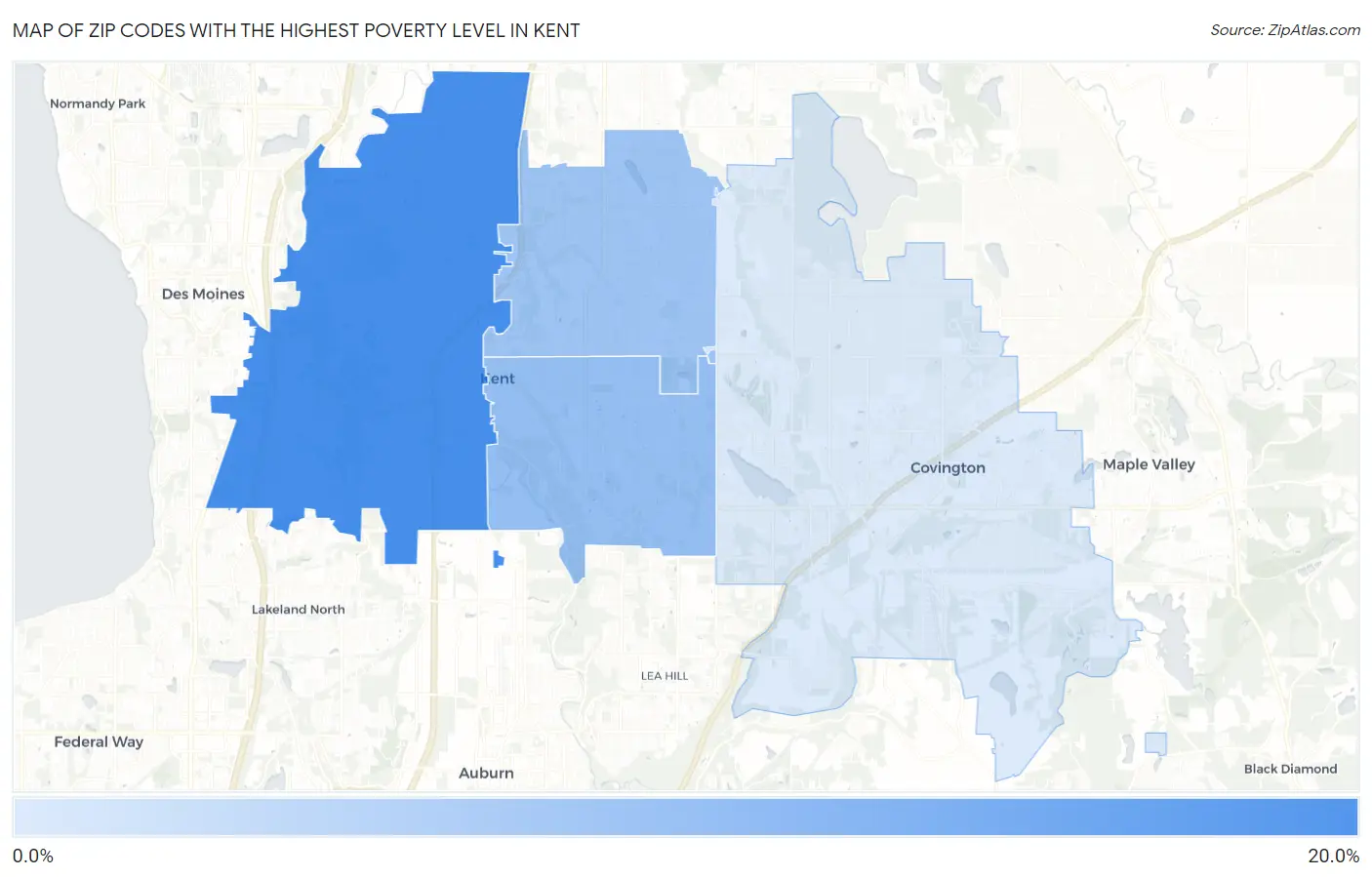 Zip Codes with the Highest Poverty Level in Kent Map